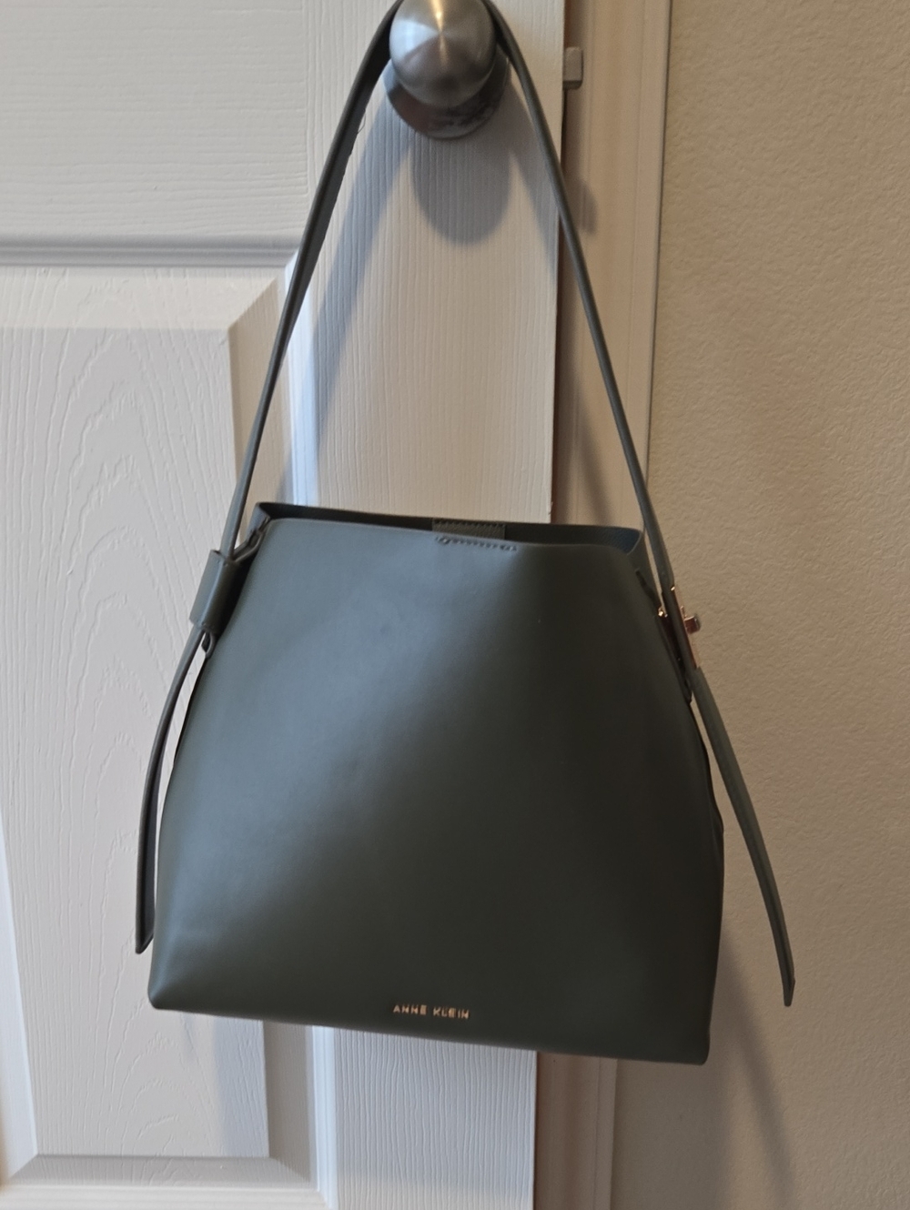 Anne Klein Olive Shoulder Tote with Gold Logo